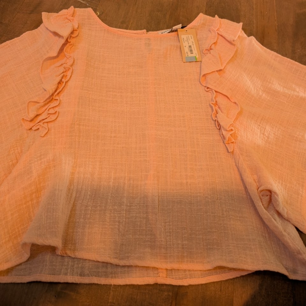 HYFVE Light Coral Ruffle Sleeve Blouse